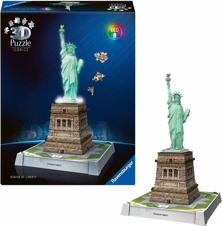 Productafbeelding Ravensburger 3D Puzzle 108 Teile - Iconics: Freiheitsstatue - mit Licht (108 onderdelen)
