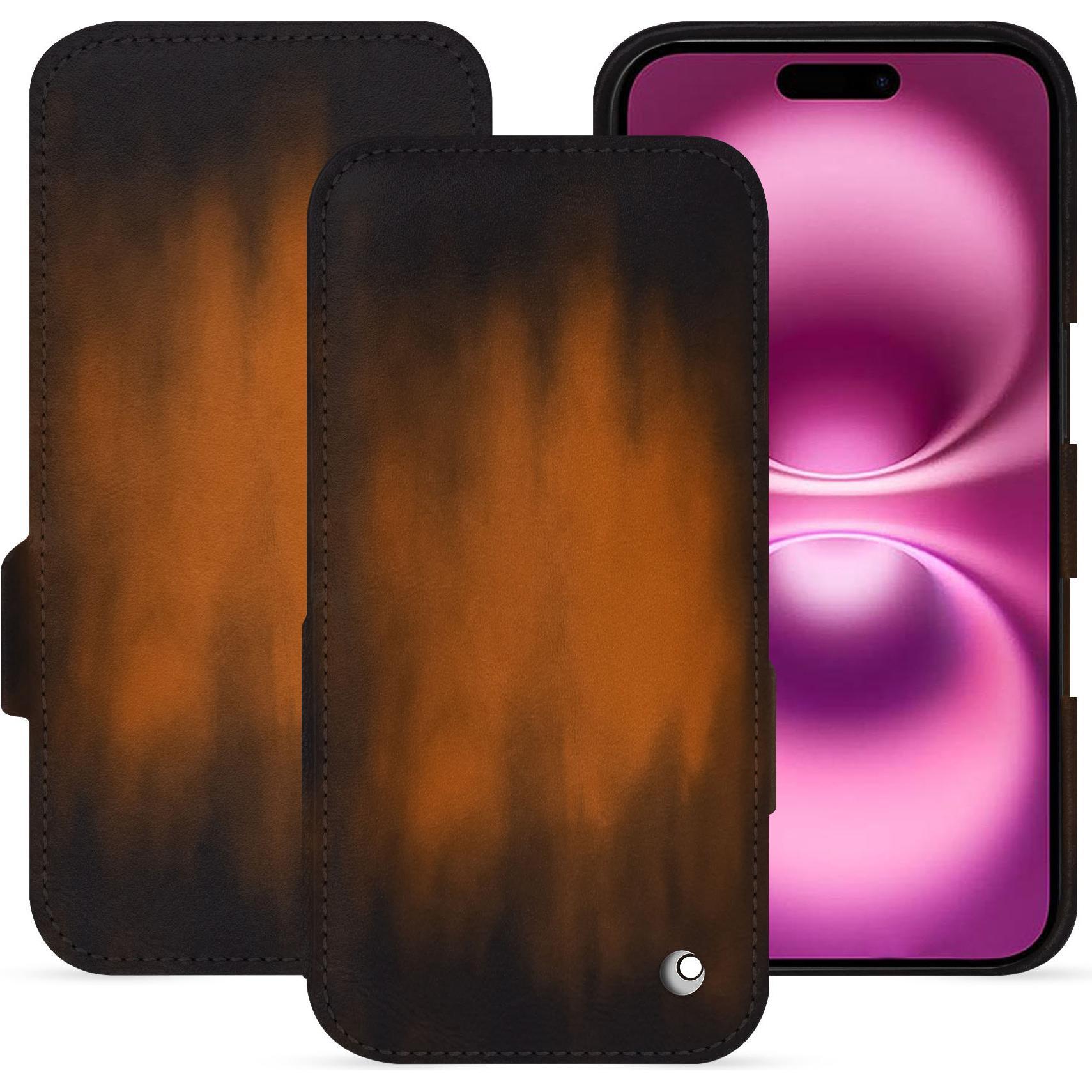 Noreve Lederschutzhülle horizontal (Apple iPhone 16 Plus), Smartphone Hülle, Braun