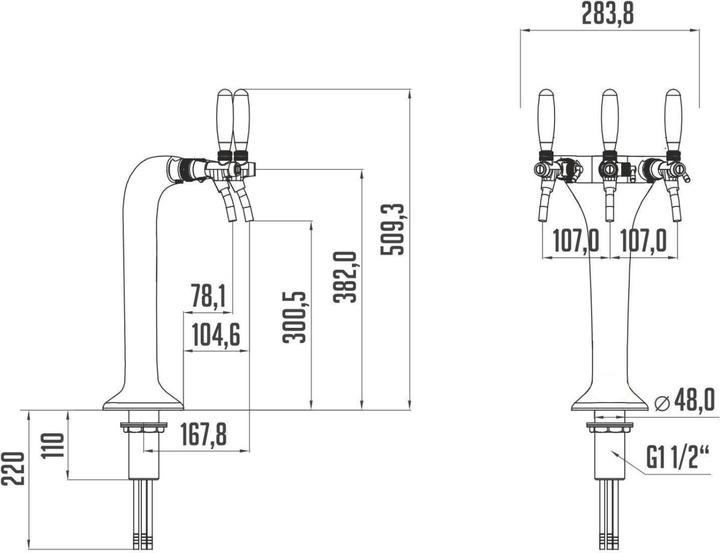 Actual product image Ich-zapfe Komplett Set - Schanksäule Chrom, 3-leitig, elegant, "Topp-Qualität."