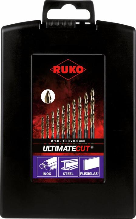 Actual product image Ruko Twist drill set DIN 338 ULTIMATECUT FS nominal-Ø 1-10x0,5 mm HSS-Co5 Gold 19 pieces plastic case (1.0 - 10.0 mm)