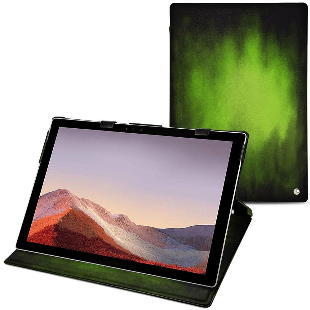 Noreve Lederschutzhülle vertikal (Microsoft Surface Pro 7), Tablet Hülle, Grün