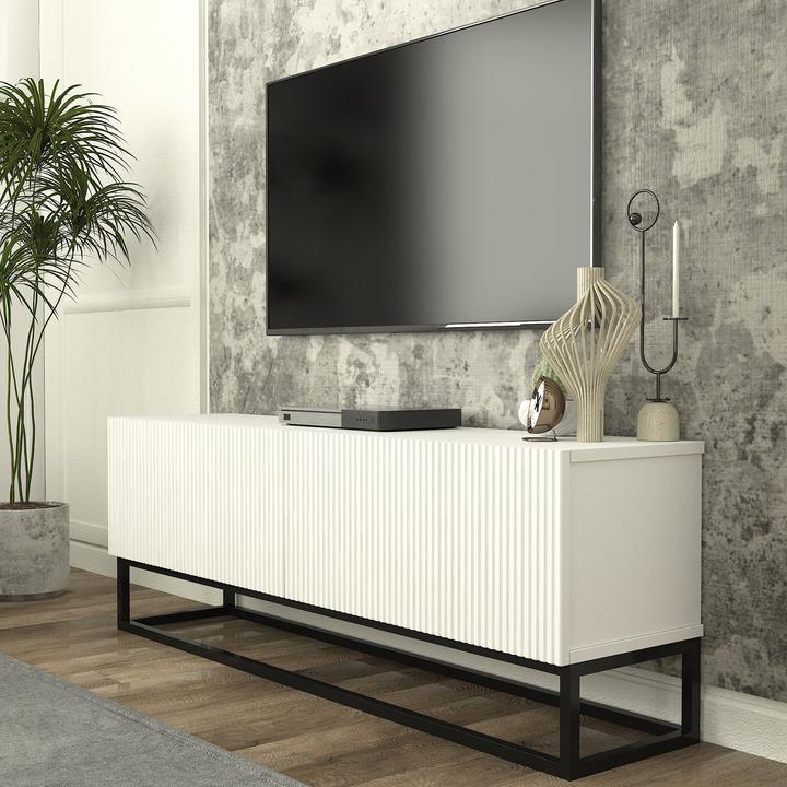 Produktbild En.Casa TV-Lowboard Verpsboga langes Gestell 135x32x47 cm Weiss (135 x 31.50 x 46.50 cm)