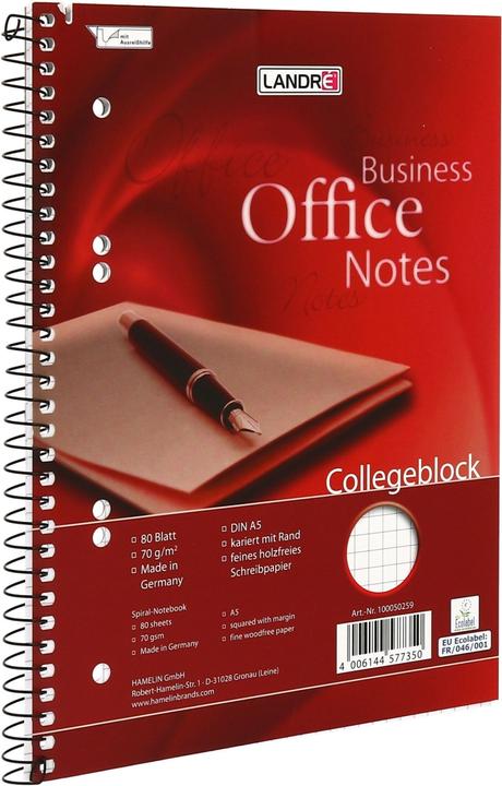 Image du produit Landré Bloc-notes A5+ (A5+, Quadrillé, Couverture rigide)