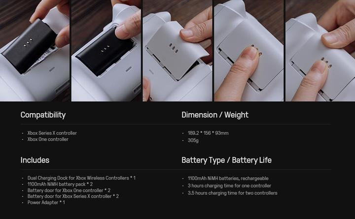 Produktbild 8bitdo Dual charging station for Xbox controllers (Xbox Series X, Xbox Series S, Xbox One S, Xbox One X)