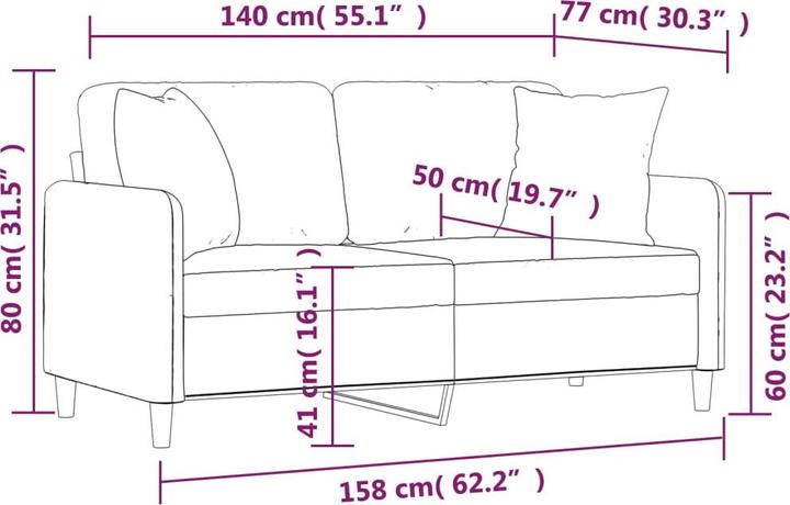 Actual product image vidaXL 2-seater sofa with decorative cushions wine red 140 cm fabric, colour (2 person sofa)