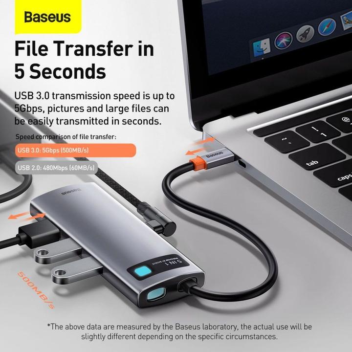 Actual product image Baseus Metal Gelam Series (USB-C, 5 Ports)