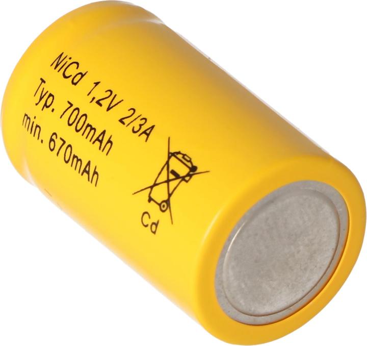 Produktbild AccuCell 2/3 A Cadnica NICD Akku Flattop ohne Lötfahne (2/3 A, 700 mAh)