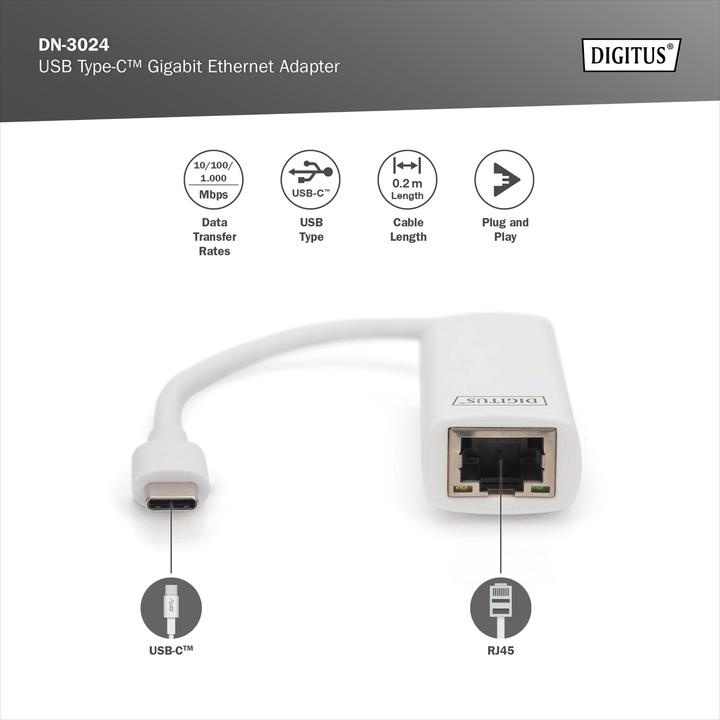Immagine prodotto Digitus DN-3024 (USB-C 3.0, RJ45 (1x))