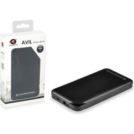 Thumbnail - Conceptronic AVIL 01B (10000 mAh, 10 W, 37 Wh), Powerbank, Schwarz