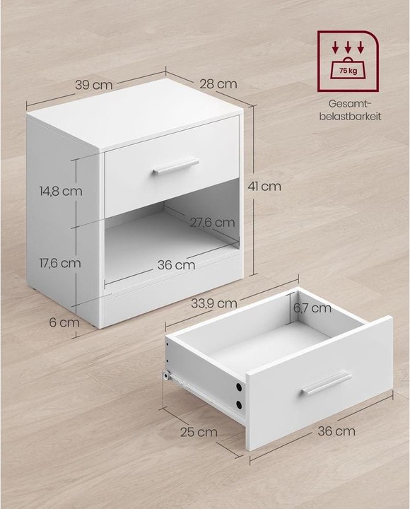 Image du produit Vasagle Table de chevet blanche 39,0 x 28,0 x 41,0 cm