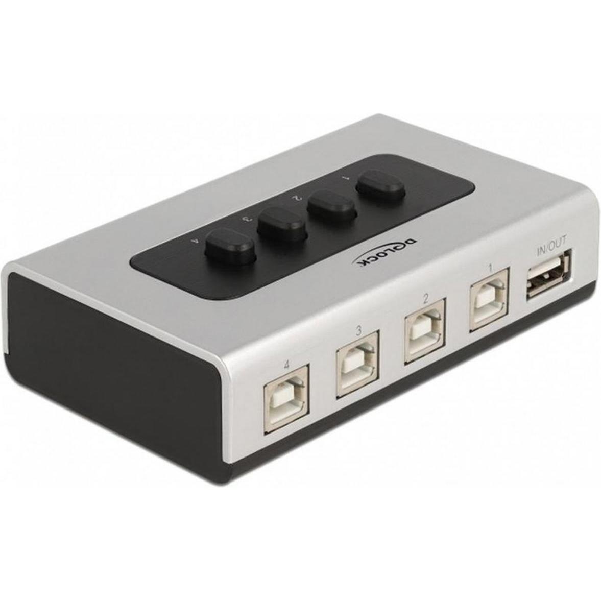 Delock Umschalter USB 2.0 mit 4 x Typ-B Buchse zu 1 x Typ-A Buchse manuell bidirektional (USB-A, 4 Ports), Dockingstatio...