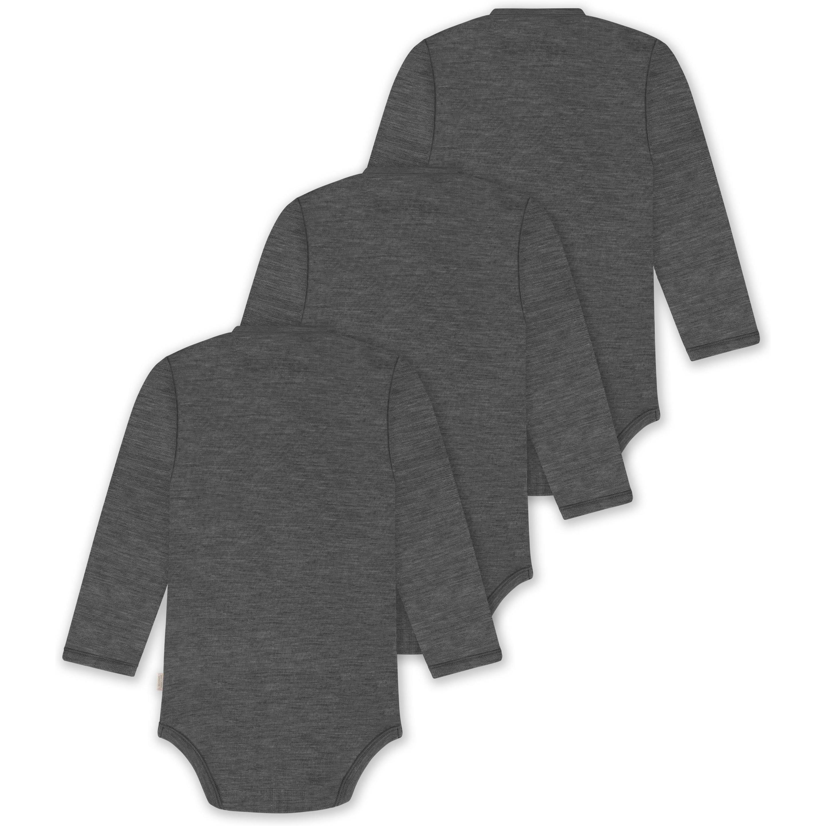 Thumbnail - Normani, Herren, Body, 3er Pack Merino Baby-Body langärmeliger Wickelbody für 0-24 Monate - 9349, Grau, (62)