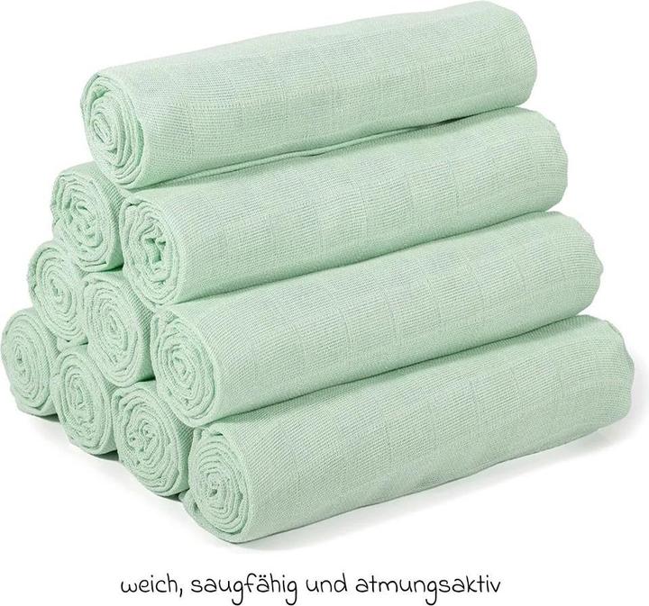 Image du produit Makian Langes en mousseline & Chiffons de gaze Pack de 10 Langes en mousseline 80 x 80 cm - Menthe (80 cm, 80 cm)