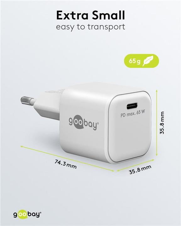 Actual product image Goobay USB C Nano Quick Charger with GaN technology (65 W)