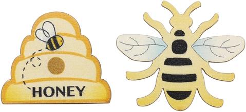 Actual product image Glorex Scatter parts bees+basket, 8pcs wood, assorted, 3,8x3,2x0,1cm