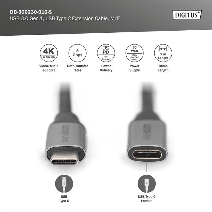 Actual product image Digitus USB Type C - USB Type C (1 m, USB 3.2 Gen 1, 60 W)