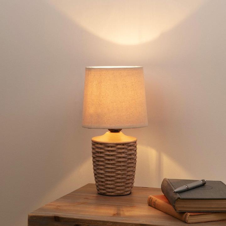 Actual product image Hestia Basket Weave Table Lamp with Beige Linen Shade (E27)