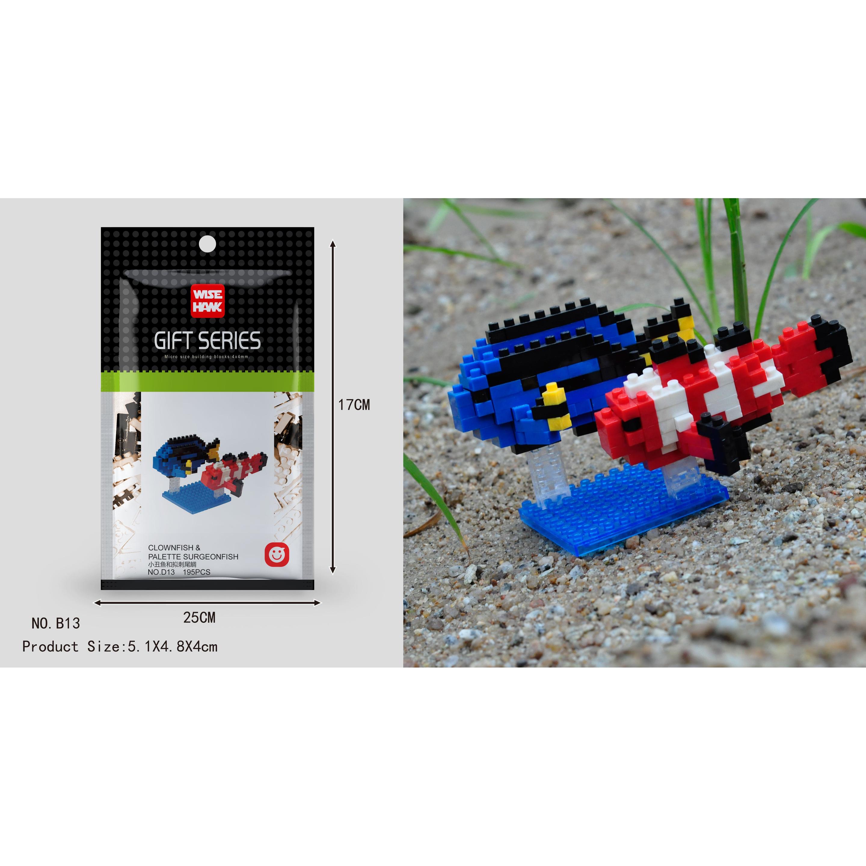 Tinisu Clownfisch und Paletten-Doktorfisch Figur Bausteine Modell LNO Micro-Bricks