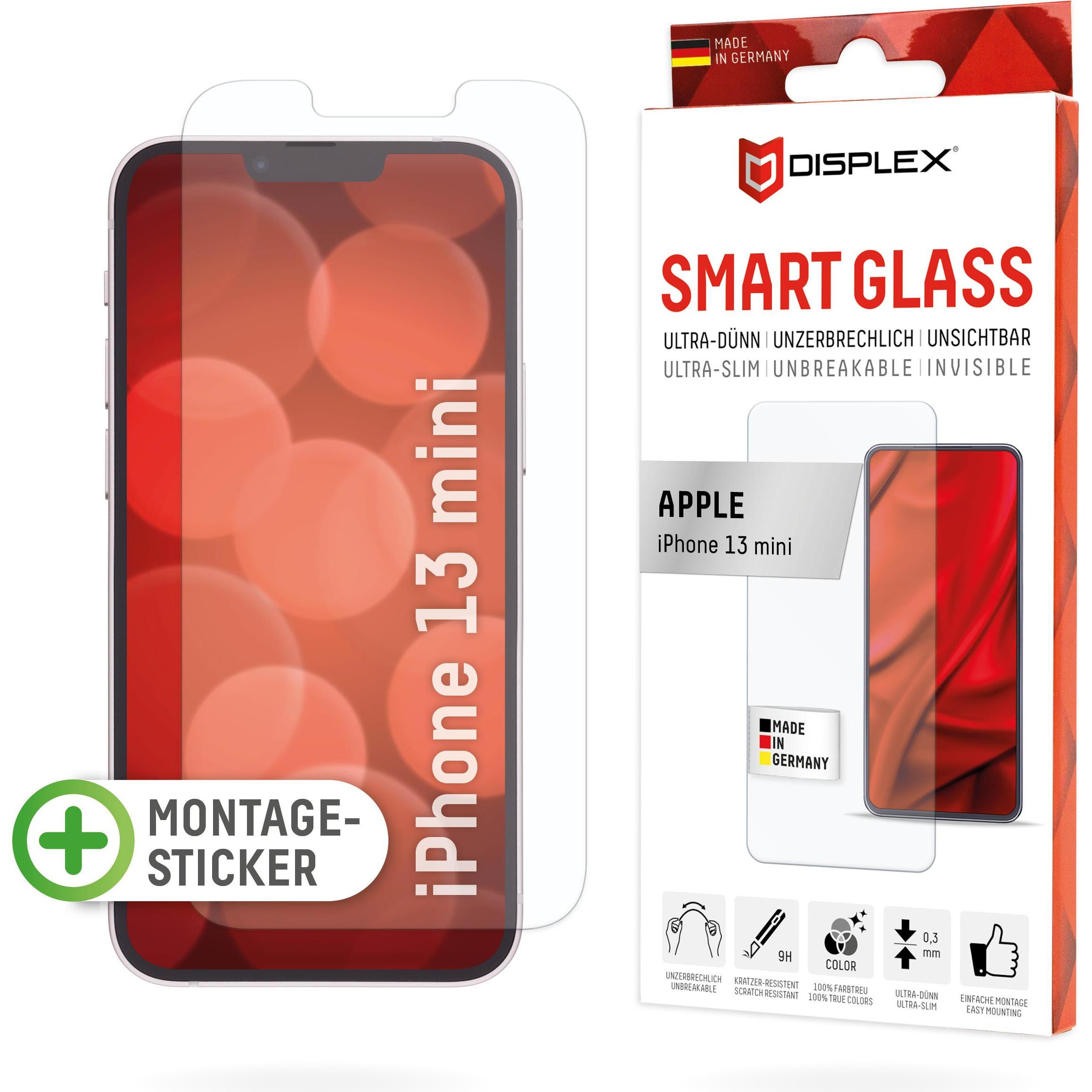 Displex Smart Glass, Displayschutzfolie (1 Stück, Apple iPhone 13 mini), Smartphone Schutzfolie, Transparent