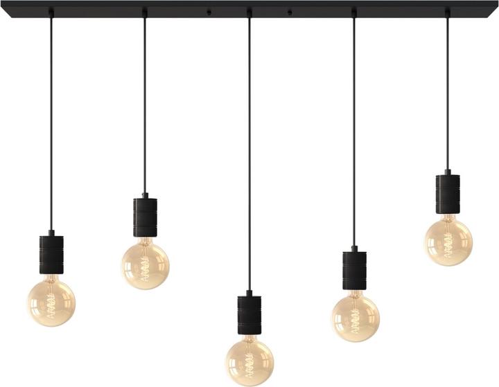 Calex Retro Deckenlampe - 5x E27 - Hanging Lamp Industrial - 14 x 130 cm Pendellamp - Schwarz (E27)
