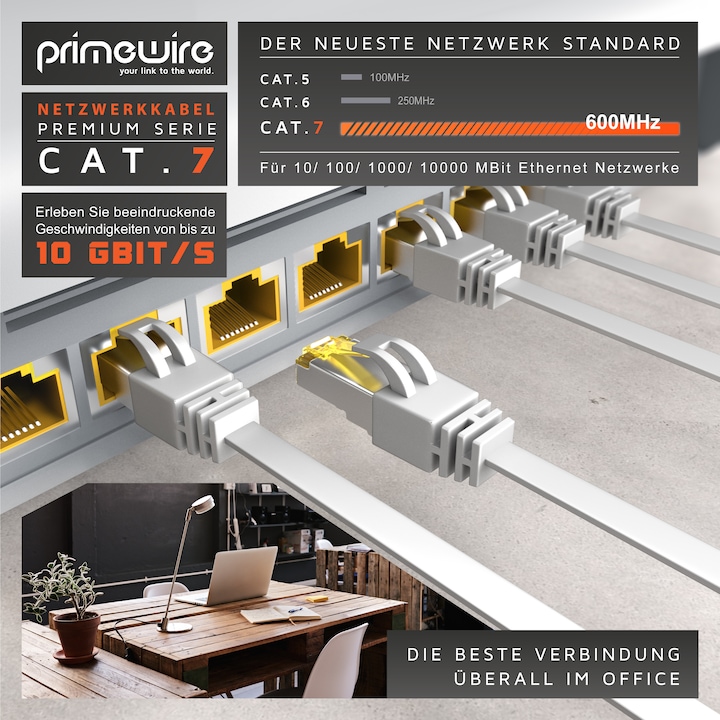 Produktbild Primewire CAT.7 Netzwerkkabel flach - Ethernet Gigabit Lan Kabel RJ45 - Patchkabel - komp. CAT.5 CAT.6 CAT.8 (U/FTP, CAT7, 0.50 m)