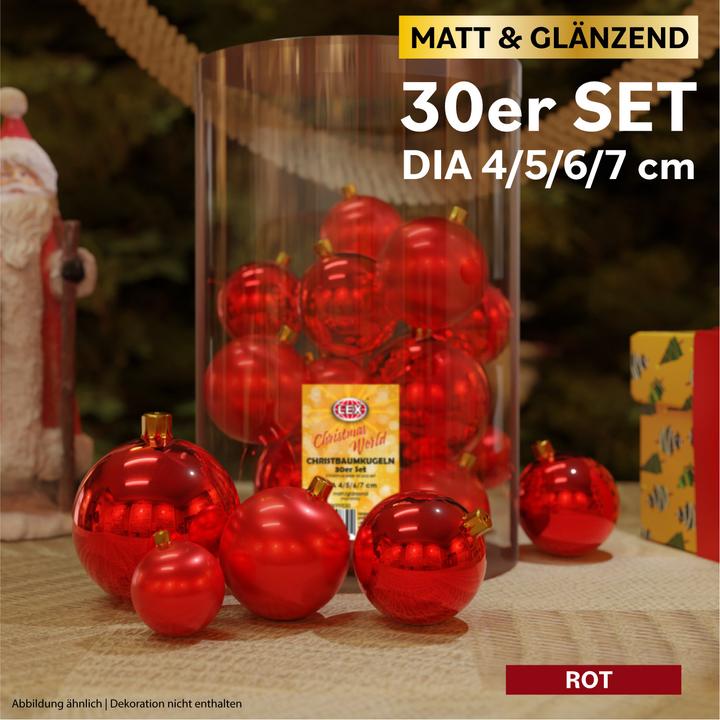 Produktbild Mojawo 30tlg. Christbaumkugeln / Weihnachtskugeln rot Ø 4/5/6/7cm (30x)