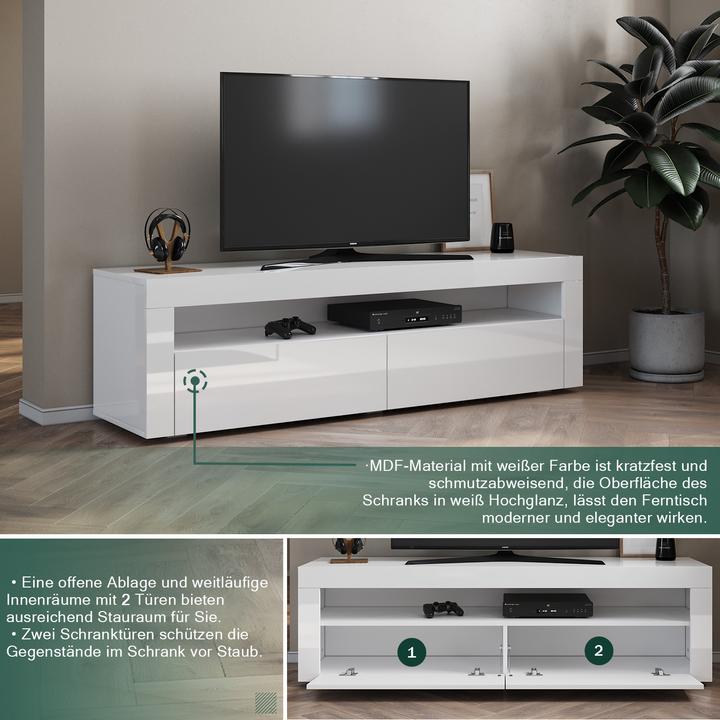 Immagine prodotto SONNI TV-Oberschrank mit LED-Beleuchtung (in 12 Farben konfigurierbar), 155 x 40 x 45 cm, Weiss Hochg