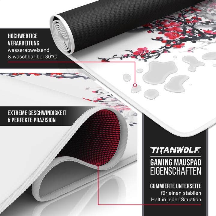 Actual product image Titanwolf Gaming Mouse Pad, 900 x 400mm XXL Speed Gaming Mouse Mat, Mousepad Extra Large Surface, Ink Sakura 2 (XXL)