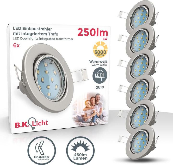 Immagine prodotto B.K.Licht Set di luci da incasso a LED, nichel opaco, 6xLED/GU10/2,9W (260 lm, GU10)