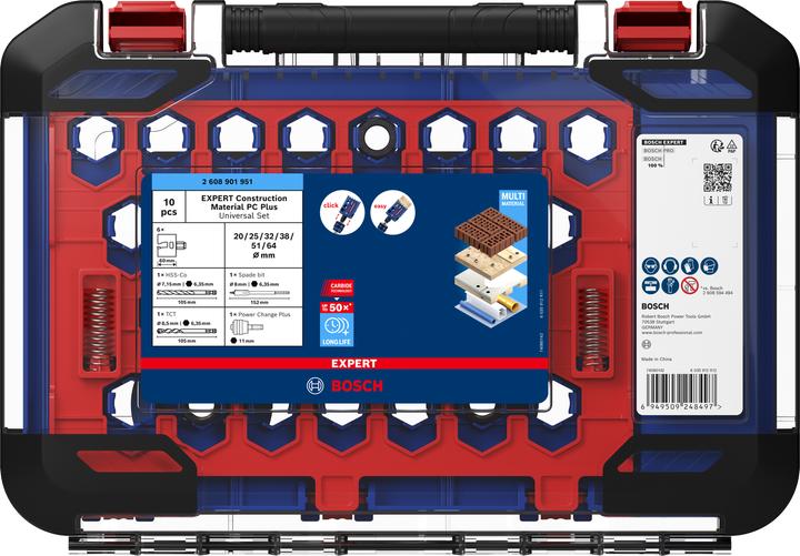 Actual product image Bosch Professional Zubehör EXPERT Construction Material -Power Change Plus hole saw, 20 25 32 38 51 64 x 60 mm, 10-piece (20 mm, 25 mm, 32 mm, 38 mm, 51 mm, 64 mm)