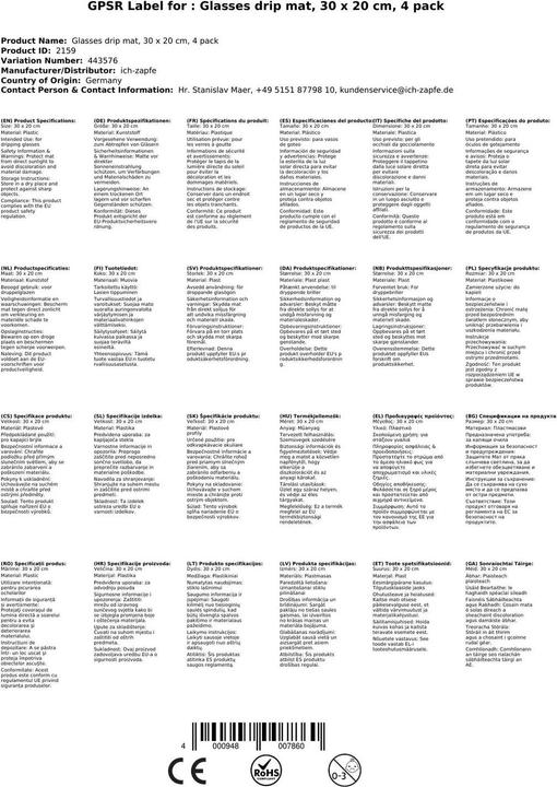 Actual product image Ich-zapfe GLASS DROP MAT 4-pack 30 x 20 cm