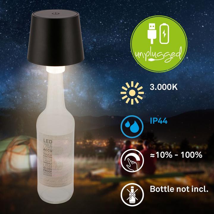 Produktbild Briloner Brilo unplugged BOTA Akku LED Flaschenleuchte- Schwarz (120 lm)