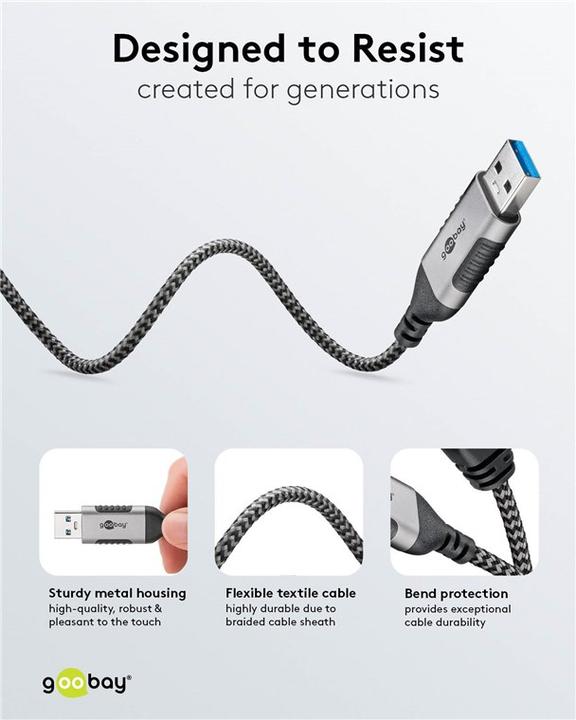 Actual product image Goobay Ethernet cable USB-A 3.0 to RJ45, Slim, 2 m (USB 3.0, RJ45 (1x))