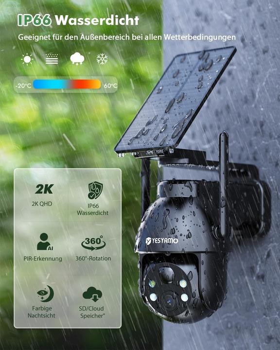 Actual product image Yesyamo Set of 2 wireless 2K surveillance cameras with solar panel