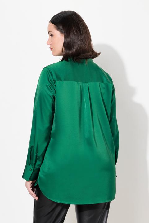 Actual product image Ulla Popken Long Sleeve Collared Satin Blouse (60)