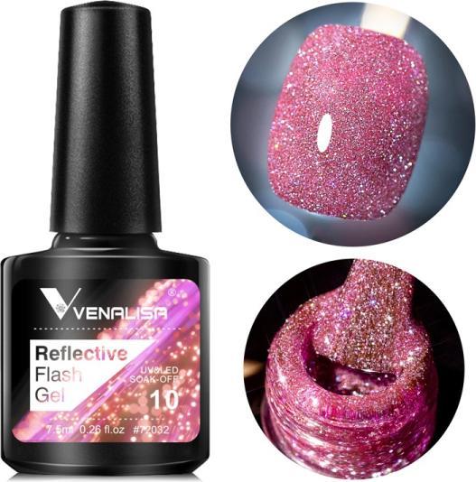 Produktbild Venalisa Gellack Reflective Neon Disco Gel BD10 (Candy Rosa Glitzer, Gel-Effekt Nagellack)