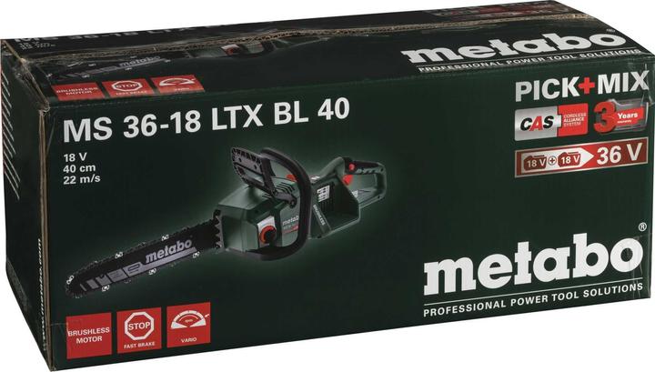 Actual product image Metabo MS 36-18 LTX BL 40 (Battery chain saw)