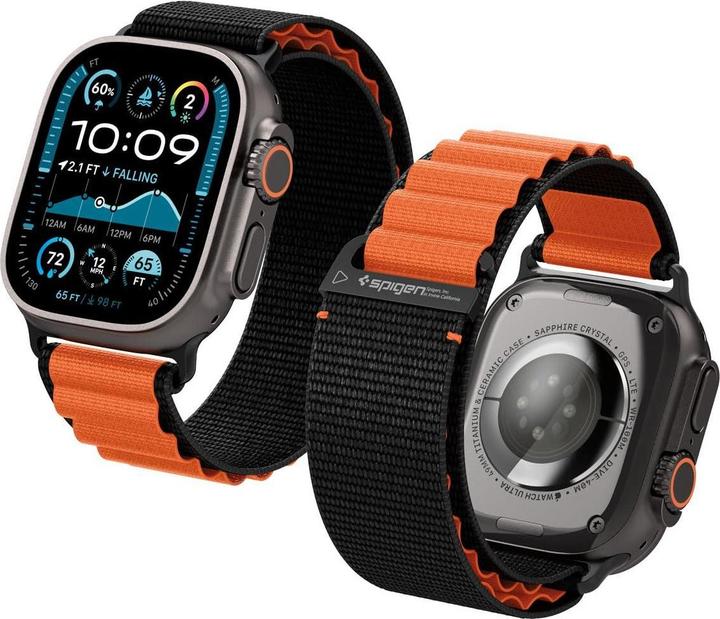 Produktbild Spigen WBF1 Armband für Apple Watch 44 / 45 / 46 / 49 mm - Schwarz und Orange (44 mm, 45 mm, 46 mm, 49 mm, Nylon)