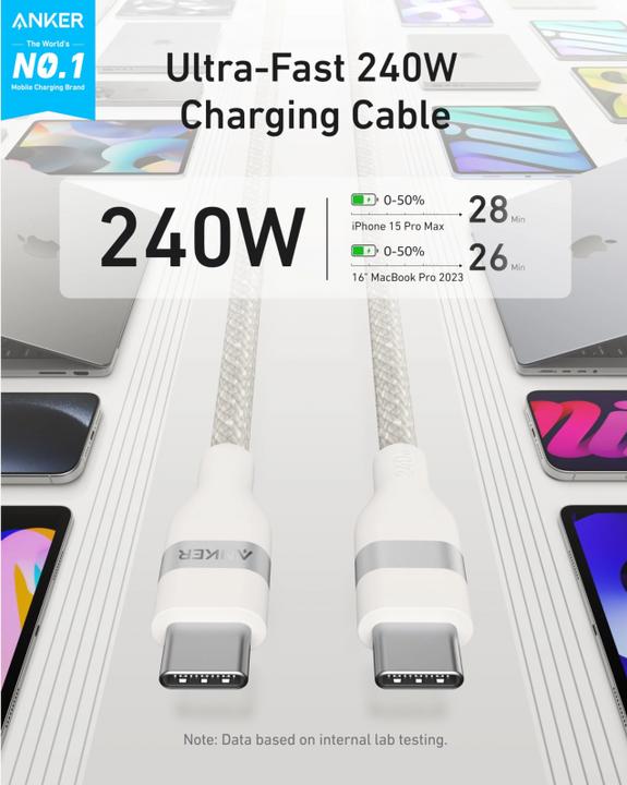 Immagine prodotto Anker USB-C beidseitig 1.8m, 240W USB-C Cable White (1.80 m, 240 W)