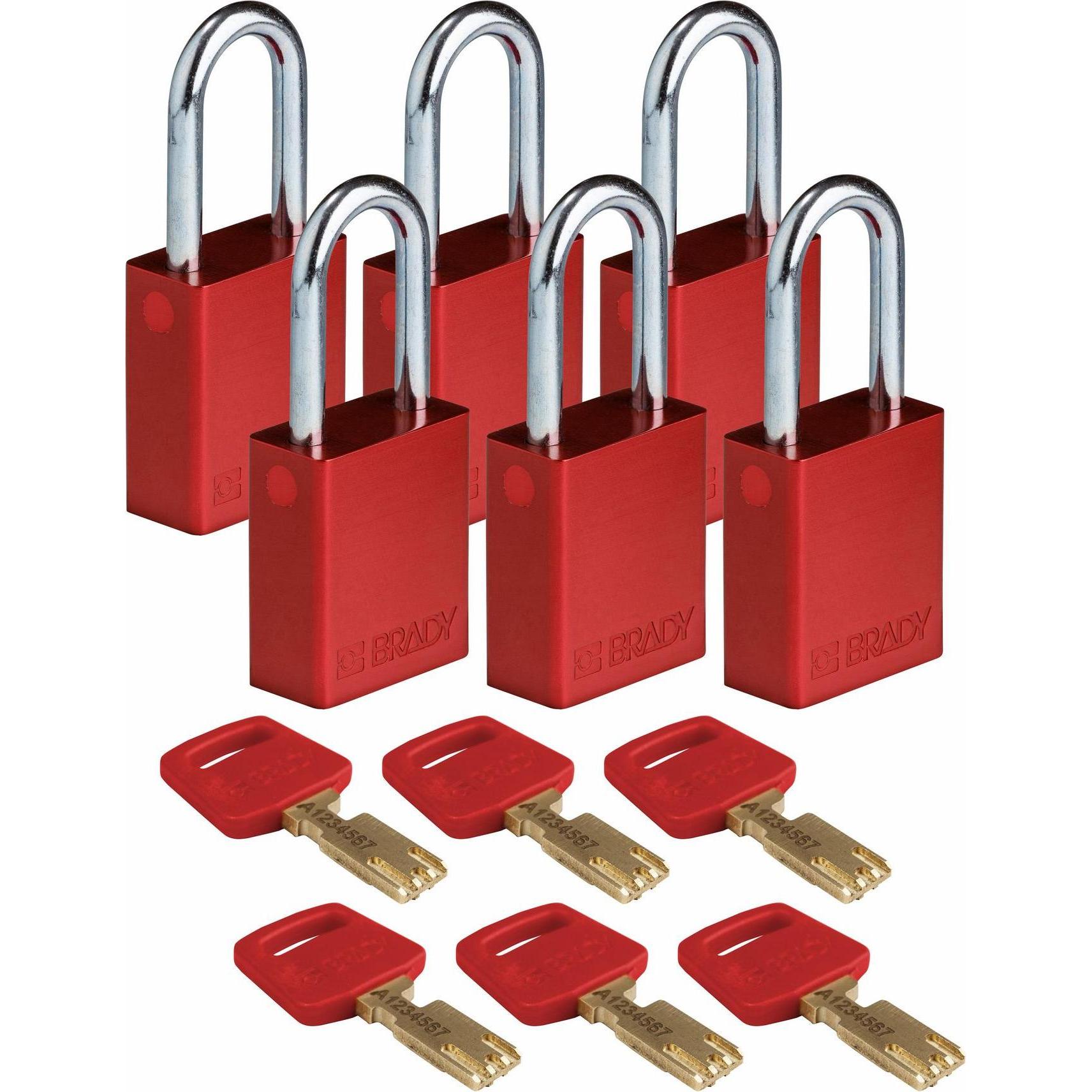 Brady, Vorhängeschloss, Safekey Aluminium-Vorhängeschloss mit Stahlbügel, Rot, 38 mm Bügelhöhe, 6.4 mm Bügeldurchmes