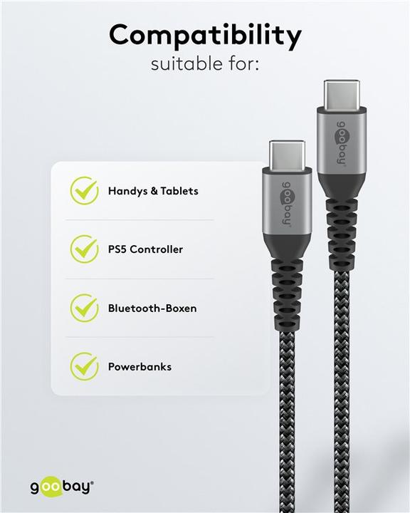 Immagine prodotto Goobay Cavo USB-C di, in tessuto, spina in metallo, extra robusto (0.50 m, USB 2.0, 50 W)