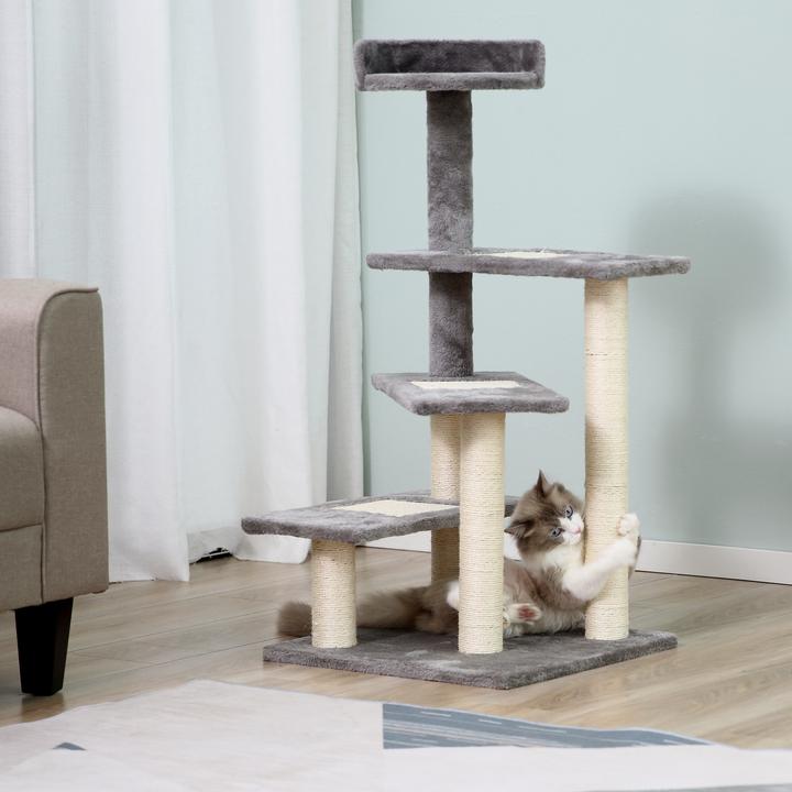Produktbild PawHut Kletterbaum mit 5 Ebenen (101 cm, Grau, Beige)