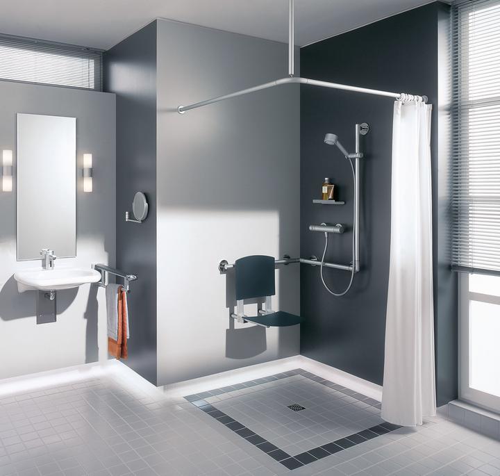 Actual product image Keuco Folding seat Plan with backrest 34981010037 for hanging in a shower handrail (110 kg)