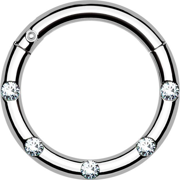 Image du produit Star Piercing Micro anneau segment pliable argent front cinq cristaux argent (sans laiton, Acier chirurgical 316L)