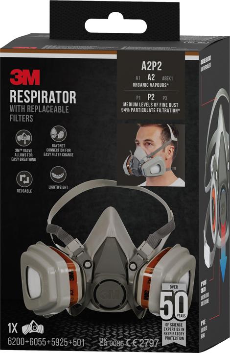Produktbild 3M Halbmaske mit Wechselfiltern (A2P2, 1x)