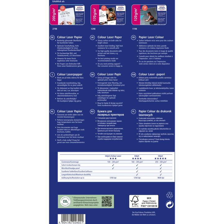 Produktbild Avery Premium Colour Laser Papier (200 g/m², A4, 100 Stk.)