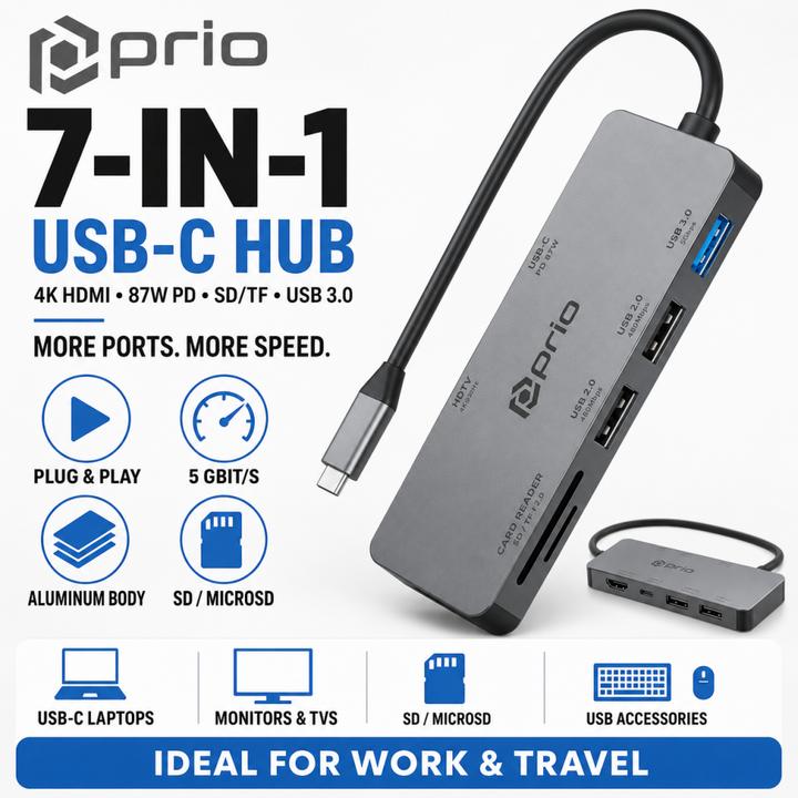 Actual product image prio 7in1 Multiport USB C Adapter (7 ports)