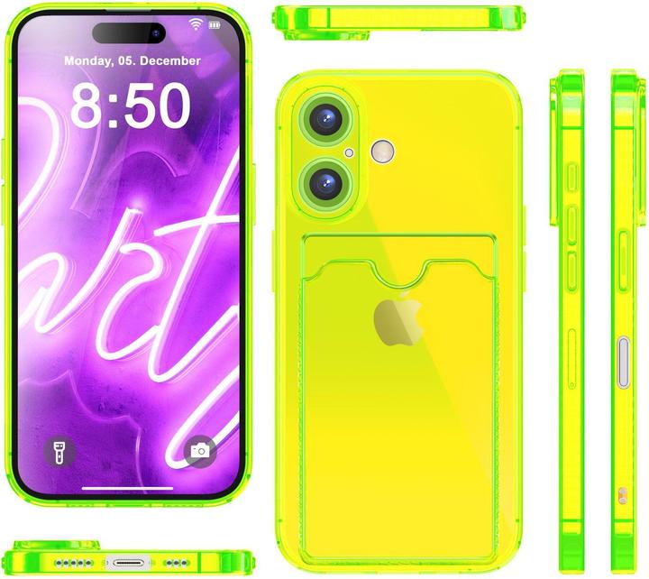 Immagine prodotto Nalia Portacarte trasparente in silicone trasparente al neon (Apple iPhone 16)