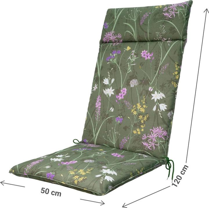 Produktbild Natura Punto Hochlehner-Auflage, Gartenstuhlkissen wasserabweisend, Blumenmuster grün, 120 x 50 cm (120 x 50 cm)