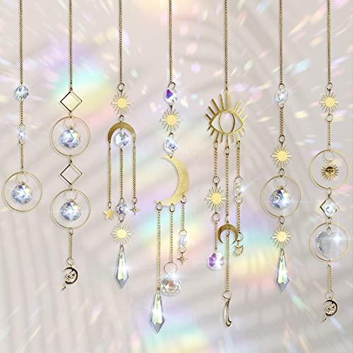 Alopini 7 Stück Sonnenfänger Kristall, Sonnenfänger Garten Mond Stern Regenbogen hängend Kristall